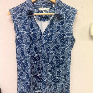 Pebble Beach Navy Leaf Pattern Blouse